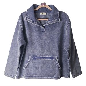 New Zenana Womens Blue Fleece Sweatshirt Size S M L Acid Wash Kangaroo Pocket